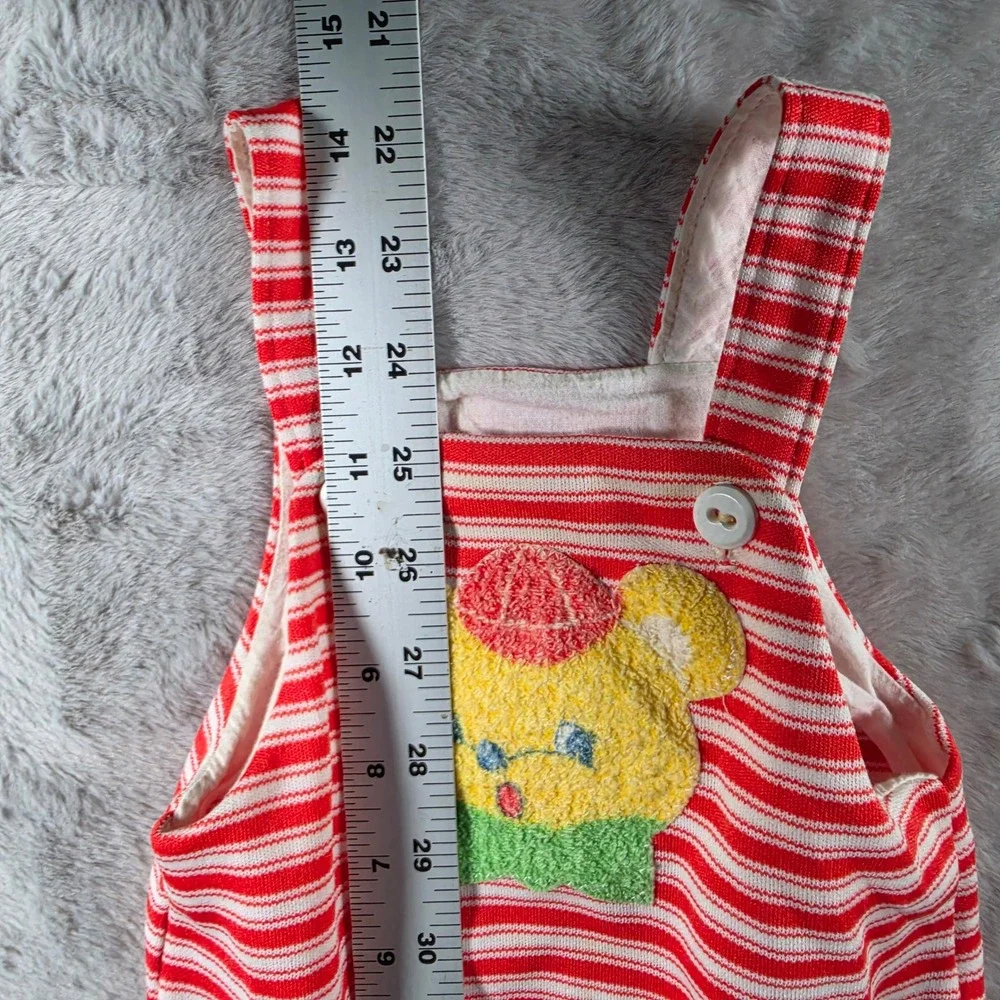 Carter's Romper Unisex‎ 12 Months Red Striped Vintage Bear Applique USA Sunsuit